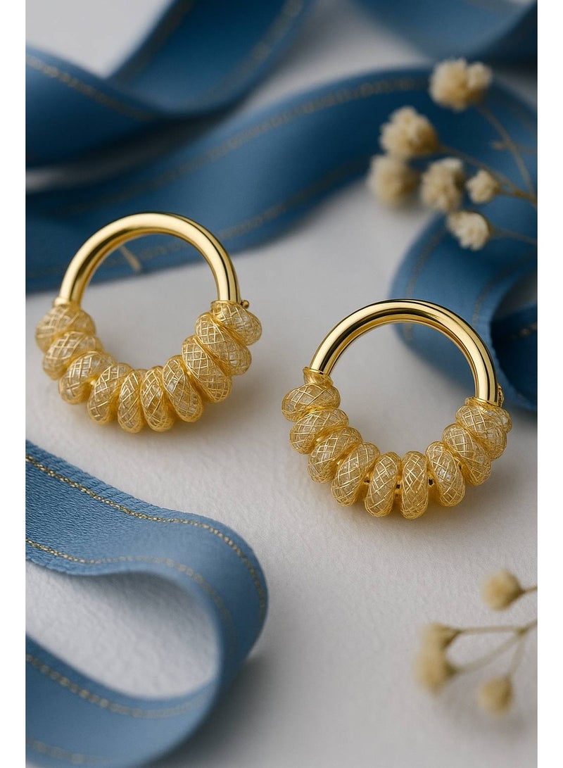 3Diamonds Gold Plated Hoop Earrings for Women | Textured Coiled Design, Elegant Style - Image 2